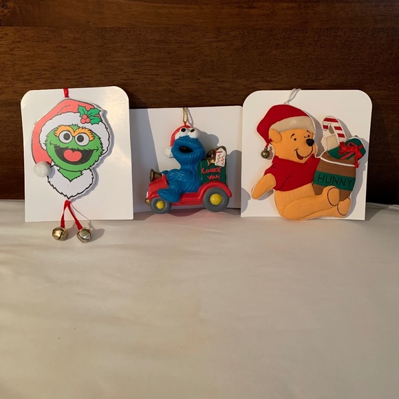 Vintage Sesame Street Cookie Monster,Oscar The Grouch & Winnie the Pooh Ornament - Picture 1 of 13